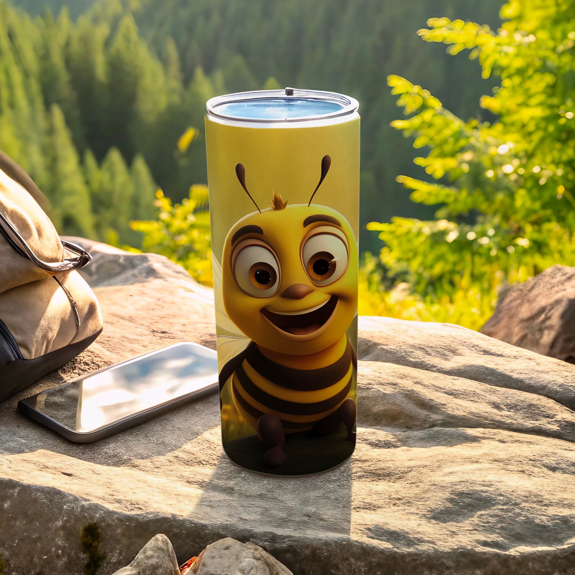 Yellow smiling bee character tumbler product type