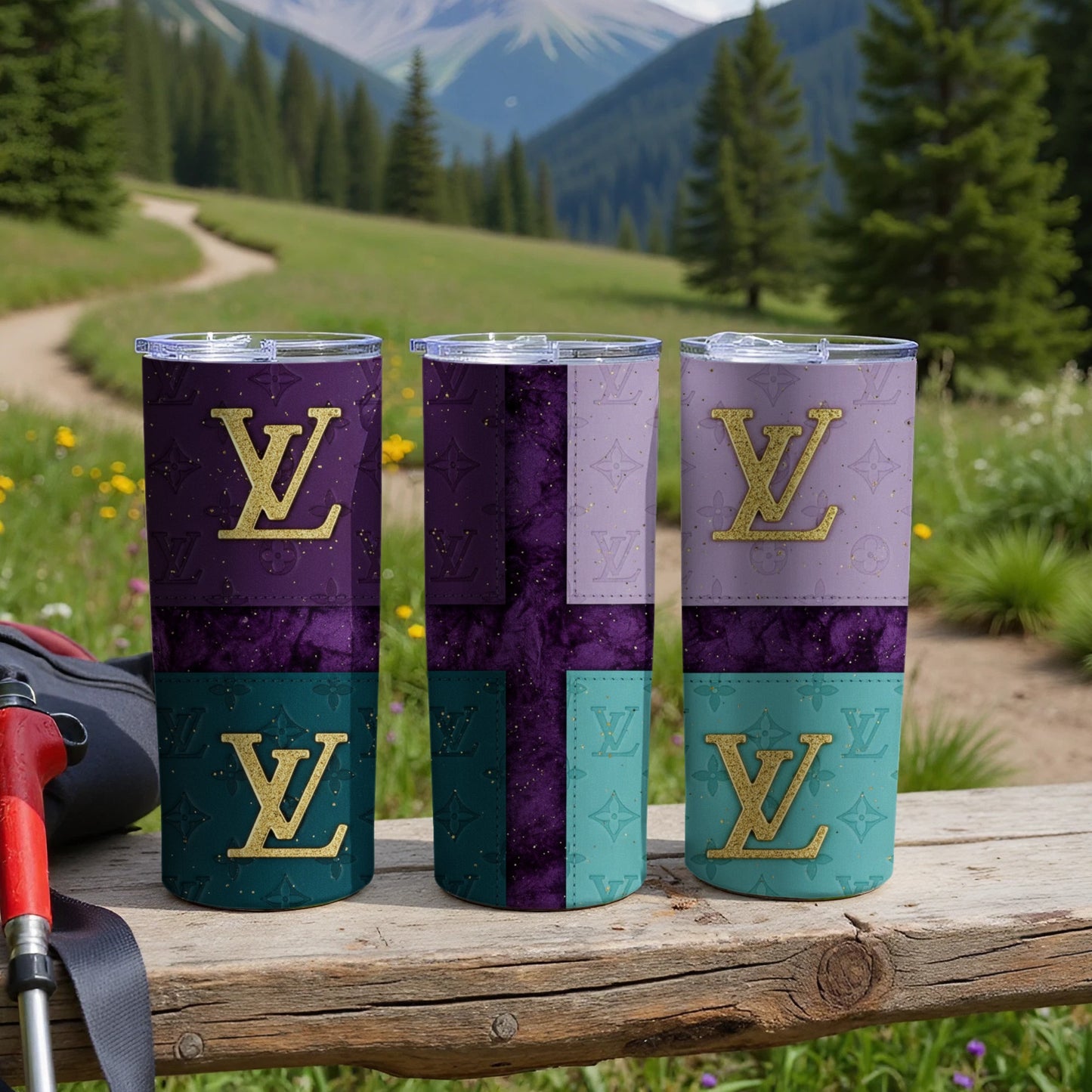 Stylish Gradient Tumblers with LV Logo Design Set