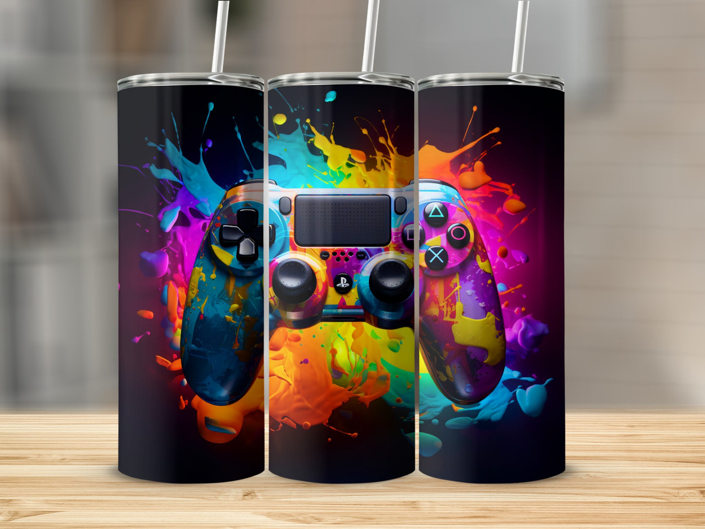 Vibrant Splash Art Gaming Controller Design Tumbler