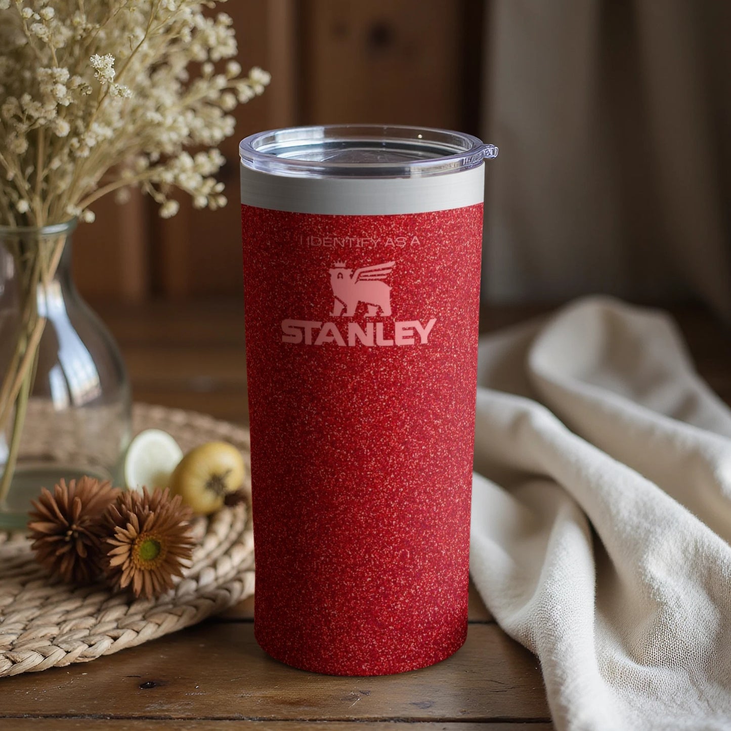 Identity As A Stanley Red Glitter Tumbler