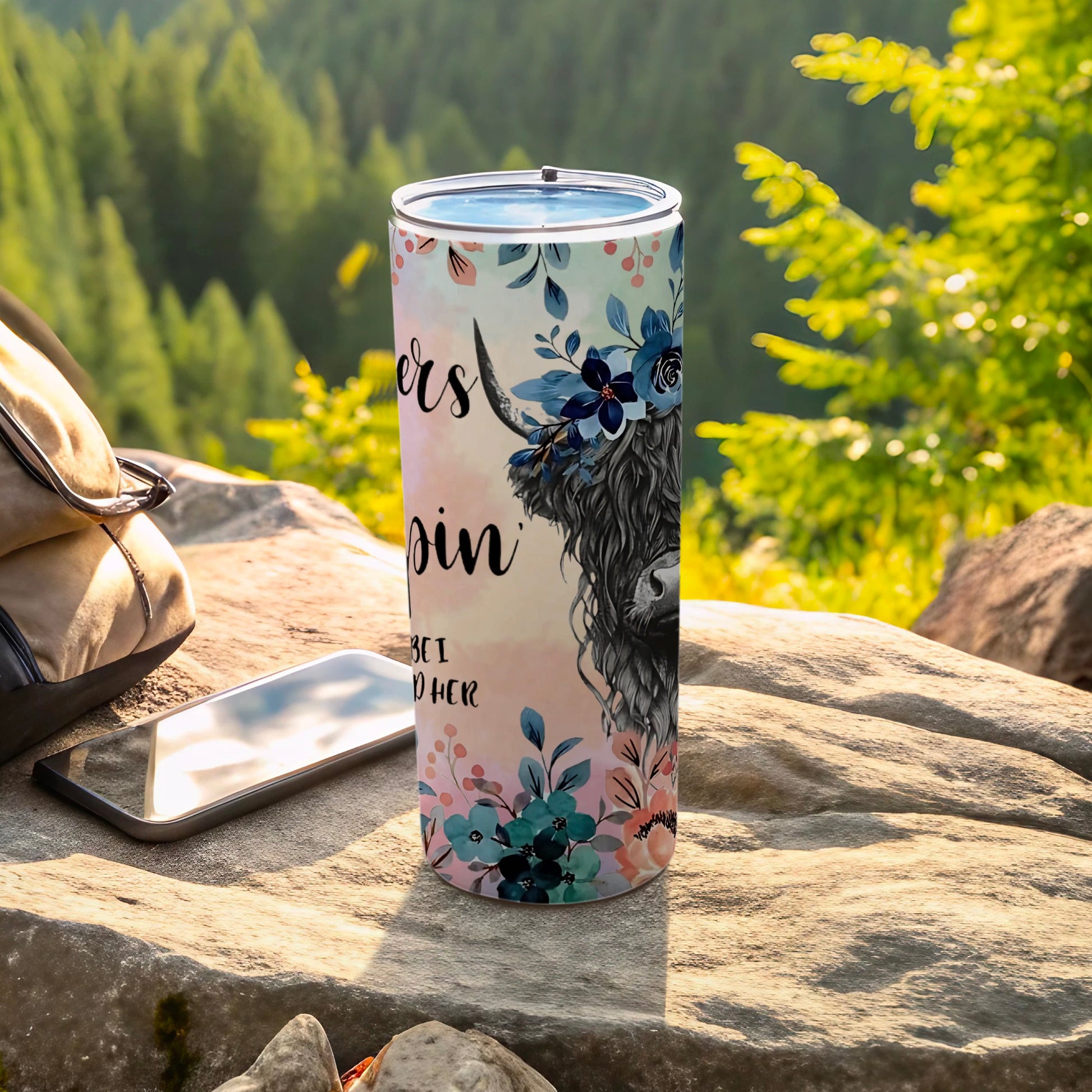 Floral Highland Cow Design Stainless Steel Tumbler