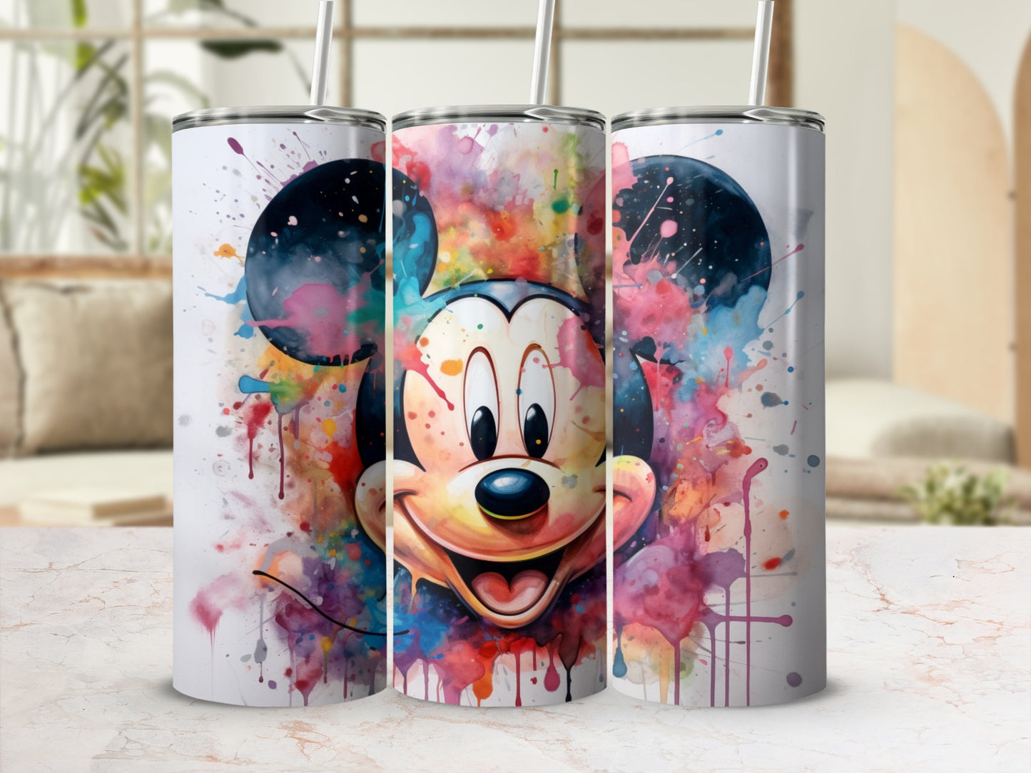 Colorful Mickey Mouse Splatter Art Tumbler Design