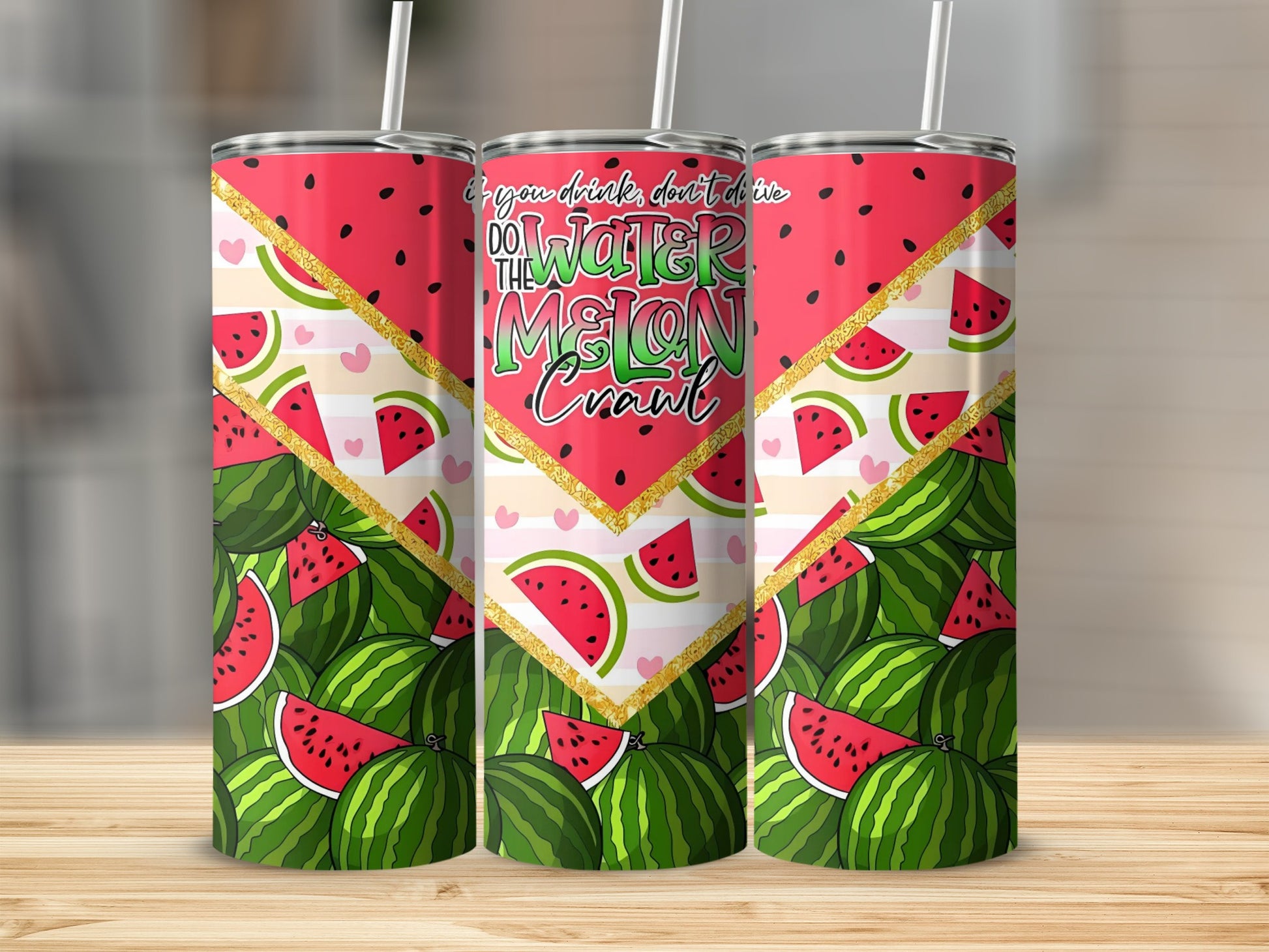 Watermelon Crawl Themed Tumbler with Straw Flask