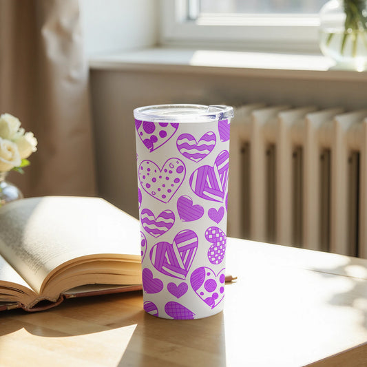 Heart Patterned Tumbler with Purple Design