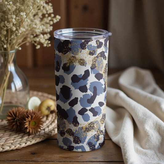 Leopard Print Design Insulated Tumbler with Glitter Finish