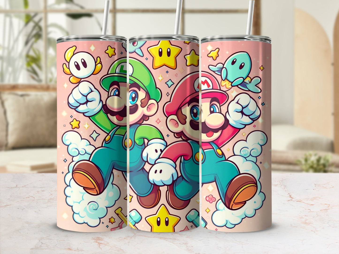 Cute Mario and Luigi Colorful Cartoon Drinkware Set