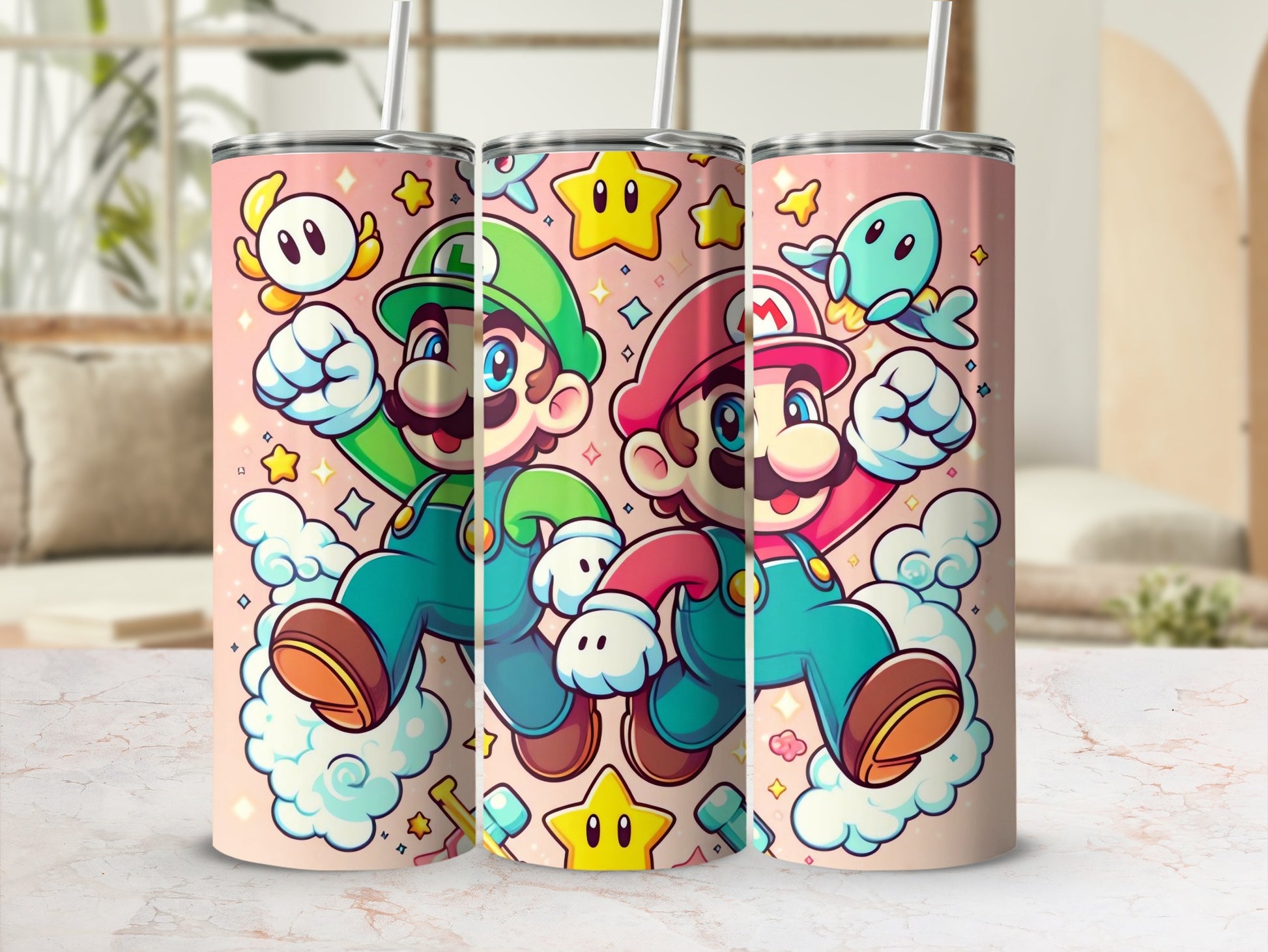 Cute Mario and Luigi Colorful Cartoon Drinkware Set