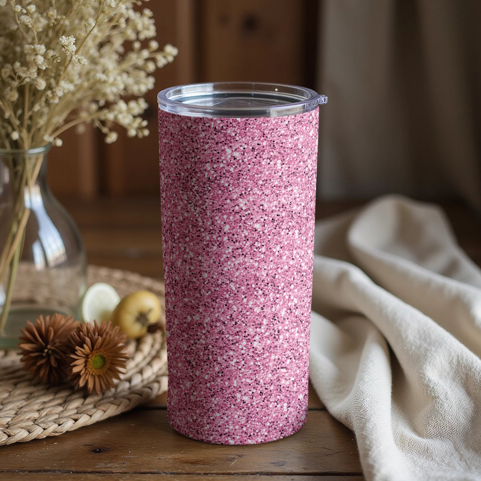 Pink Glitter Speckled Tumbler for Refreshing Drinks