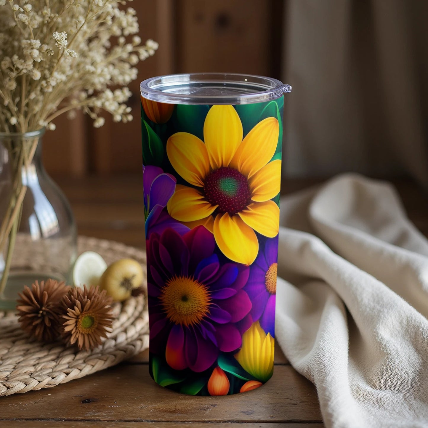 Vibrant Floral Insulated Tumbler with Lid Travel Mug