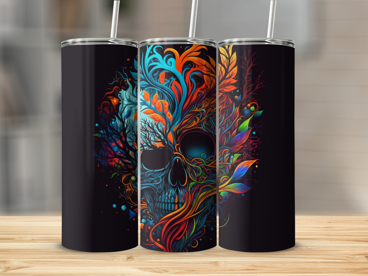 Colorful Skull with Floral Design Tumbler Product