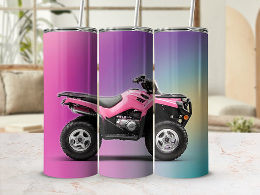 Pink ATV on a gradient background with a blurred room.