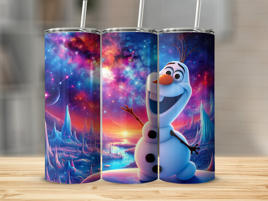Vibrant Galaxy and Snowman Design Tumbler