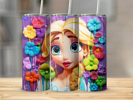 Colorful Cartoon Character Floral Tumbler with Straw