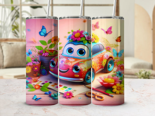 Colorful Cartoon Car and Butterflies Tumbler Cup