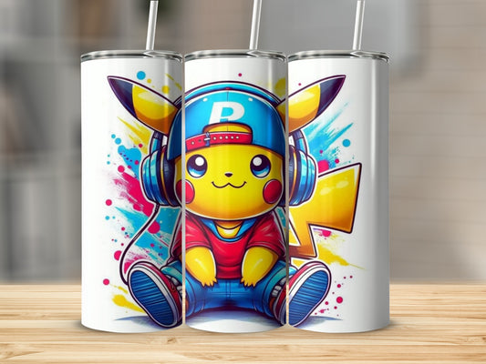Colorful Pikachu with Headphones and Hat tumbler