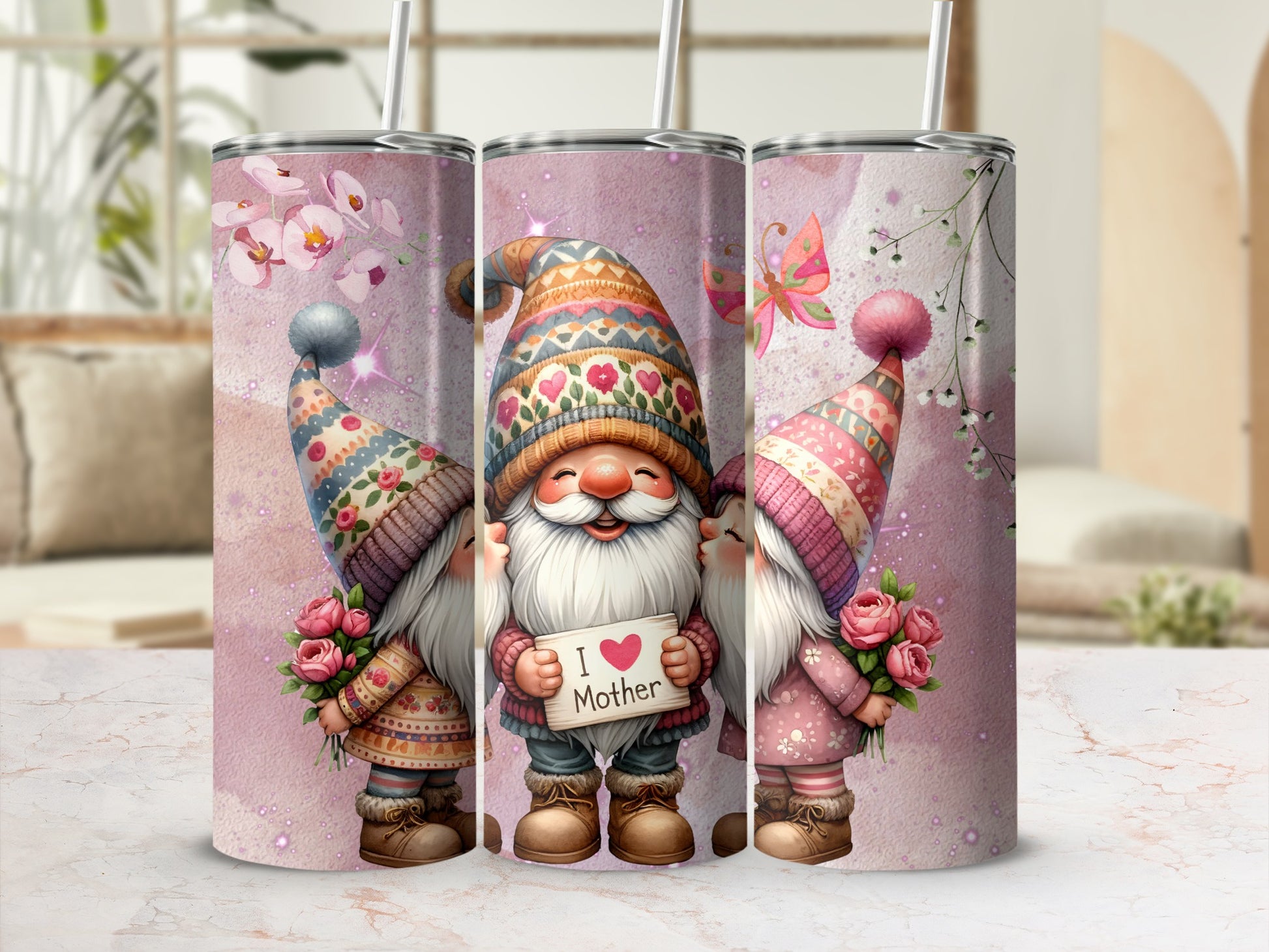 Cute Gnome I Love Mother Art Print Tumbler