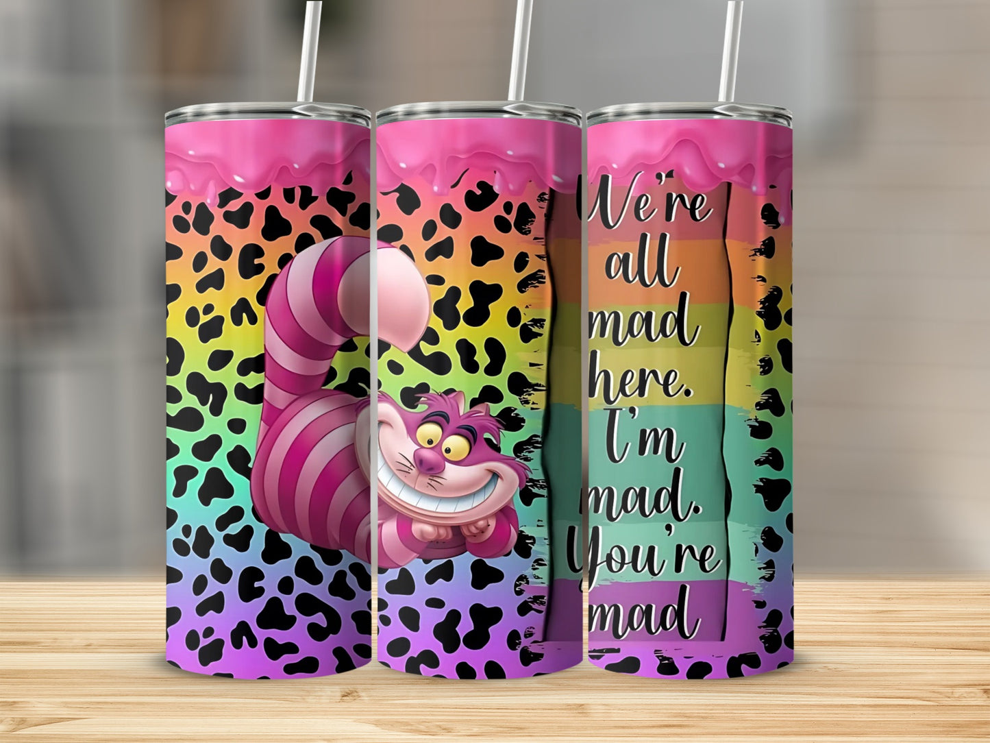Rainbow Leopard Print Cheshire Cat Insulated Tumbler