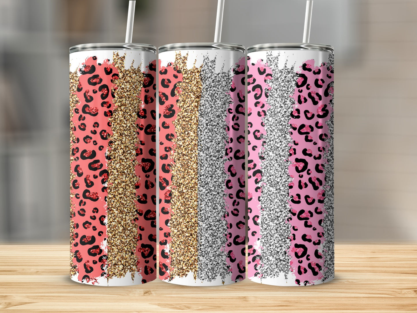 Glitter Leopard Print Tumbler with Straw for Unique Style