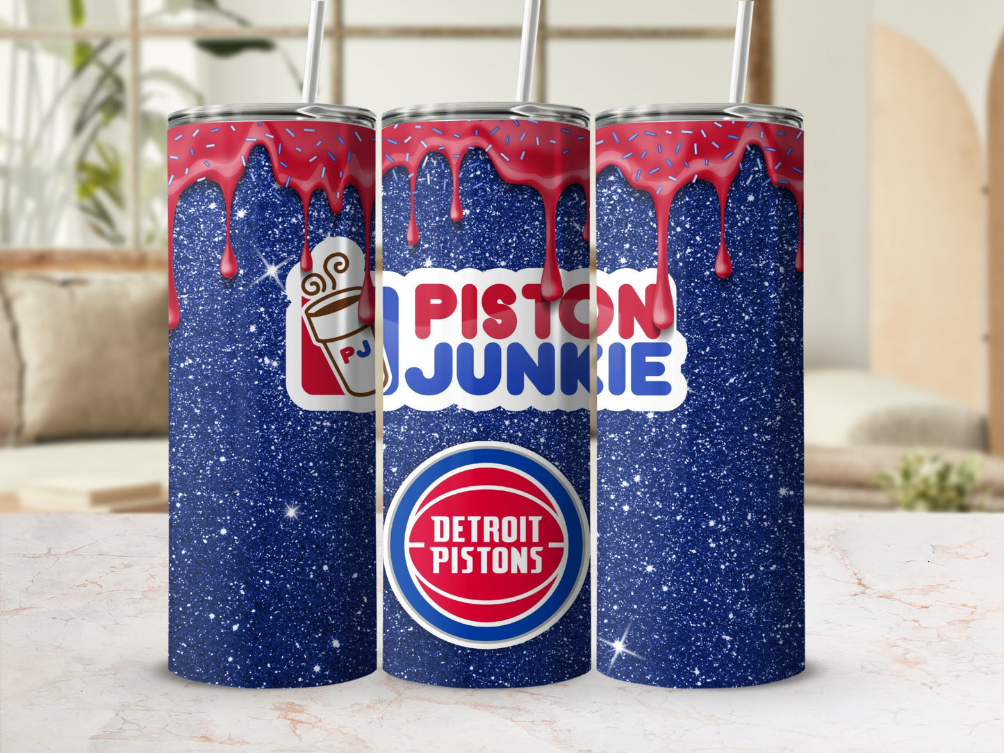 Piston Junkie Detroit Pistons Glitter Tumbler Cup