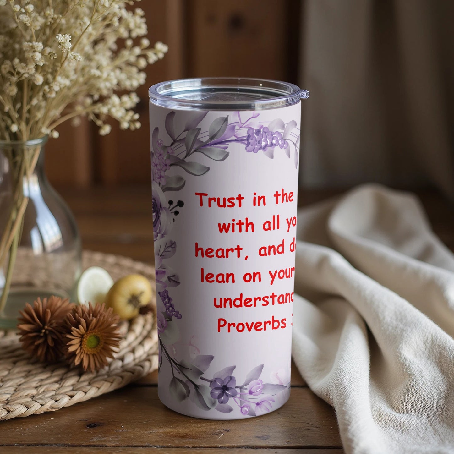 Faith Inspired Travel Mug with Proverbs Quote