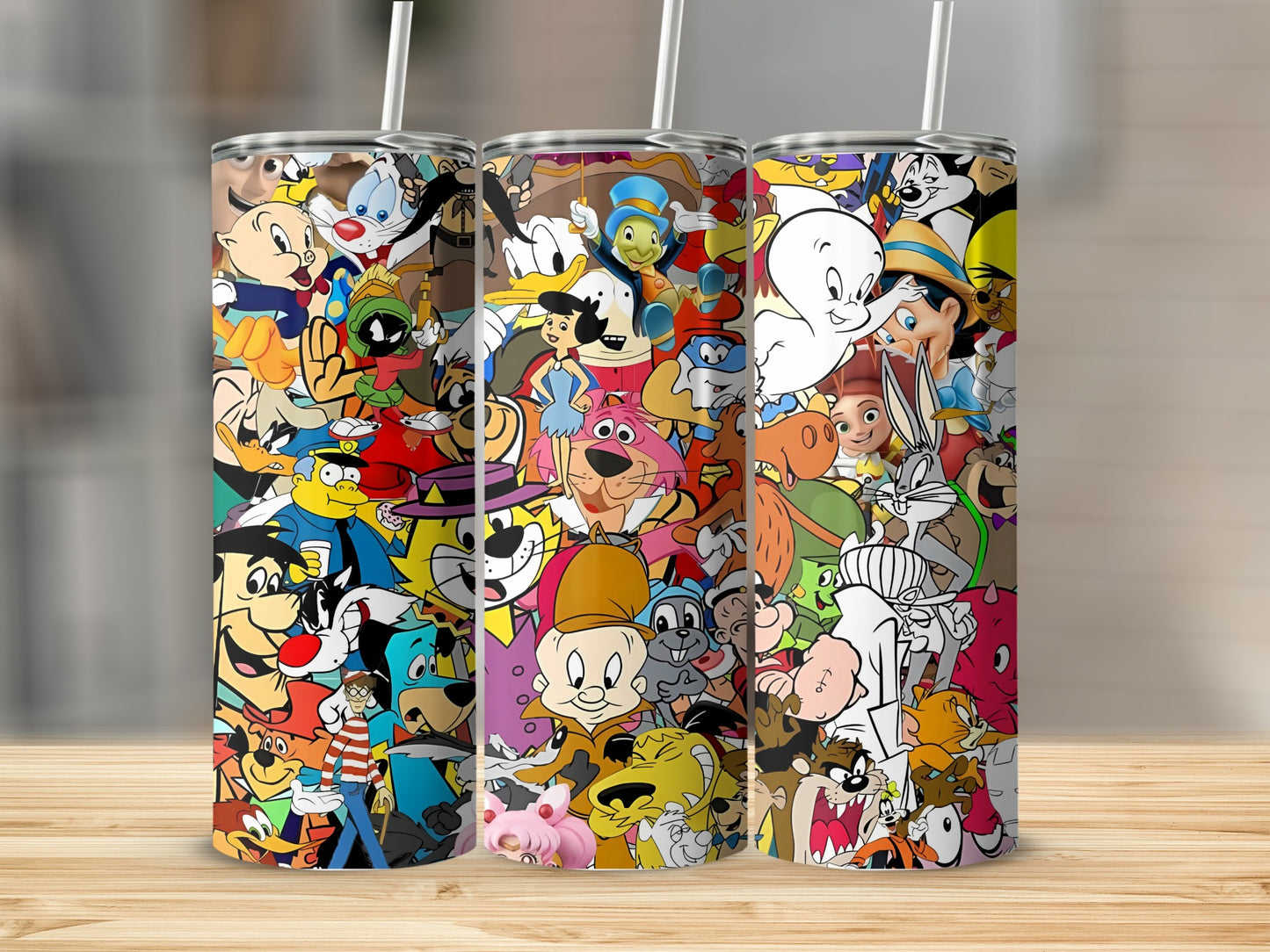 Colorful Animated Characters Tumbler with Straw