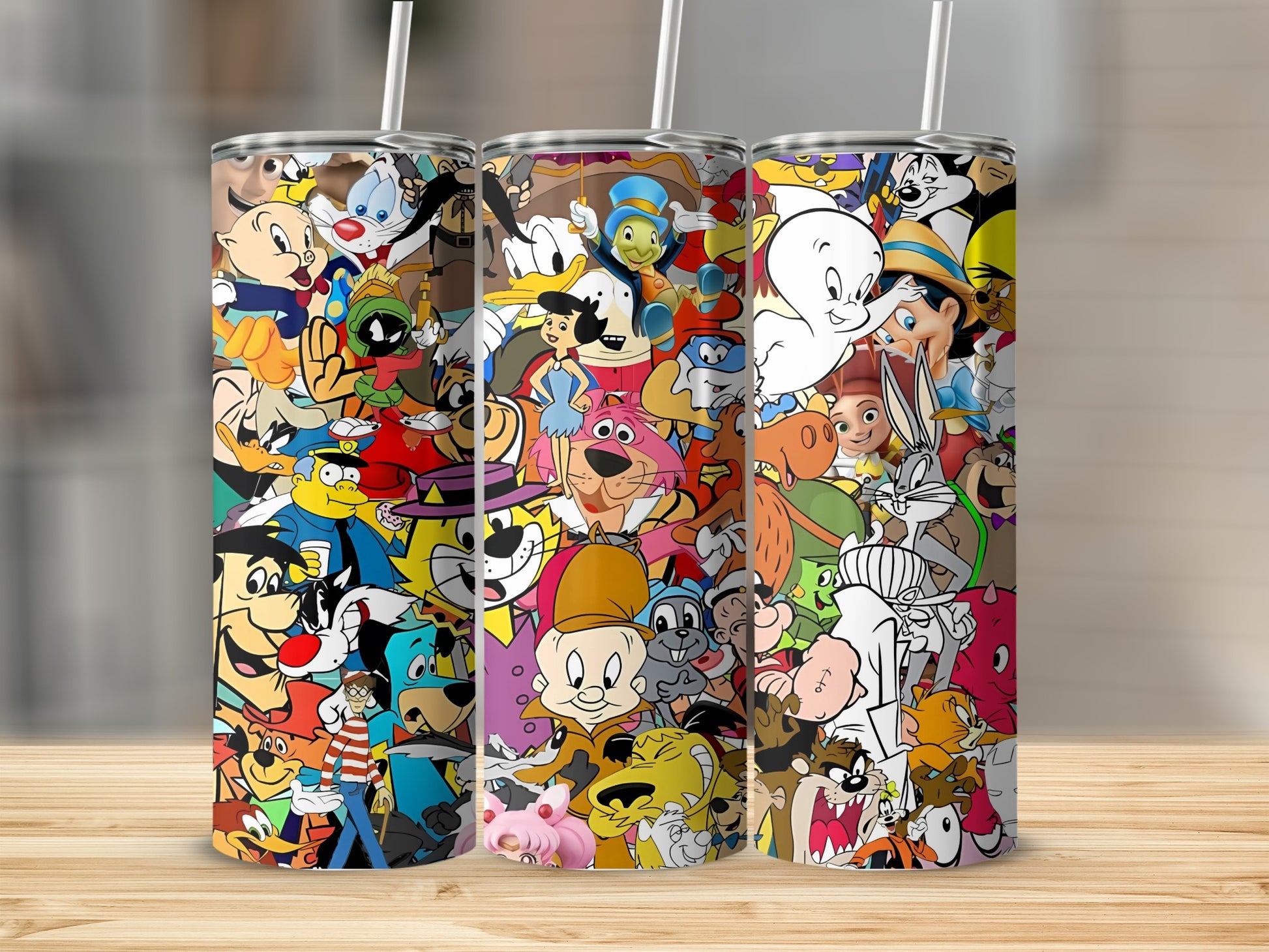 Colorful Animated Characters Tumbler with Straw