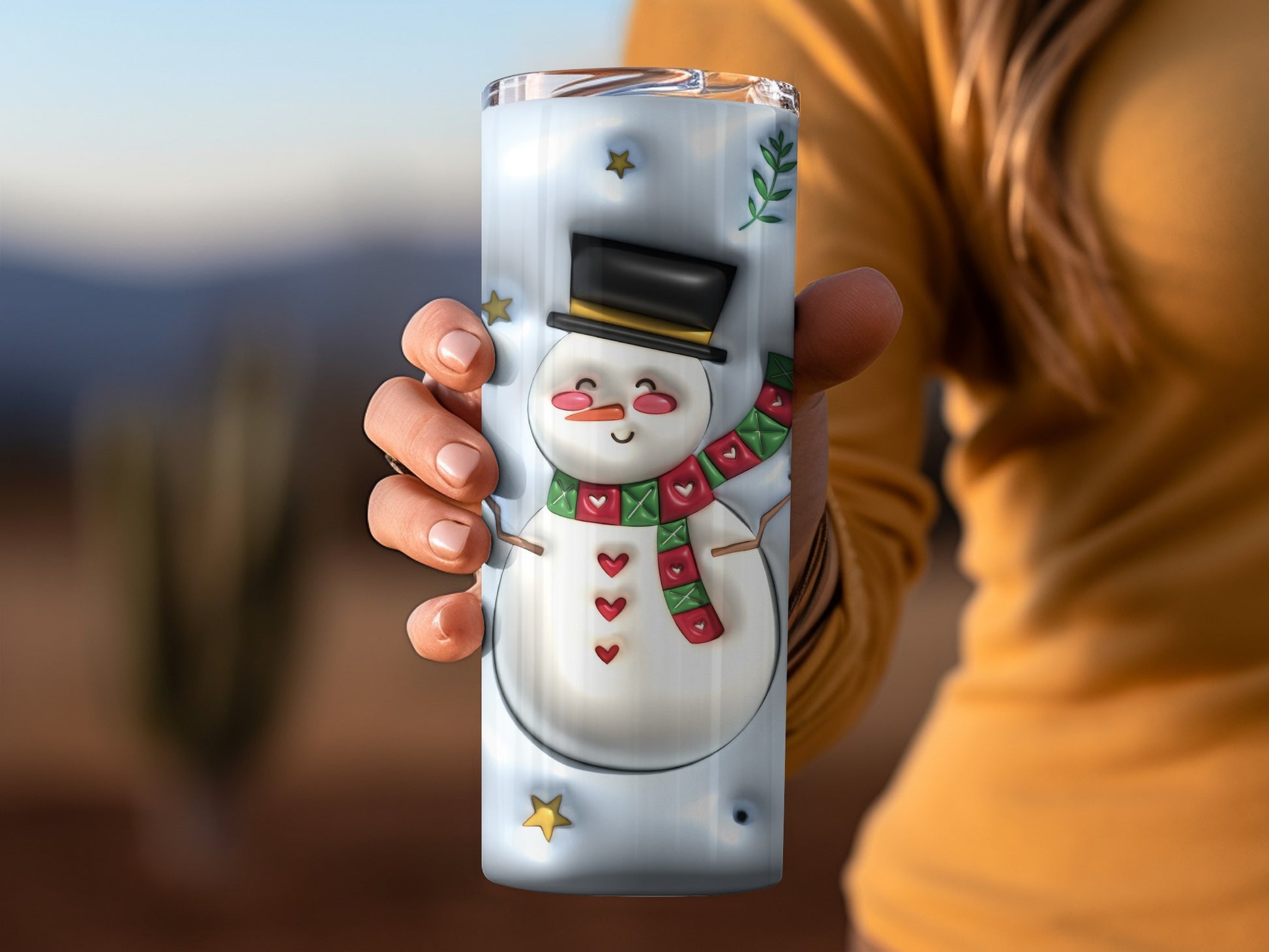 Adorable Snowman with Hearts Insulated Tumbler