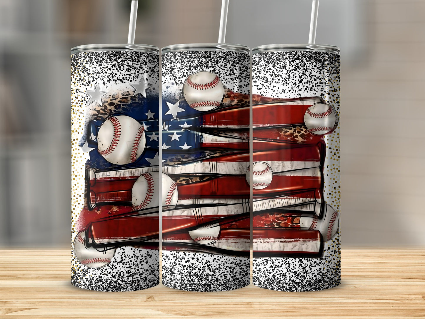 Patriotic Baseball and Bat Tumbler with Stars Design