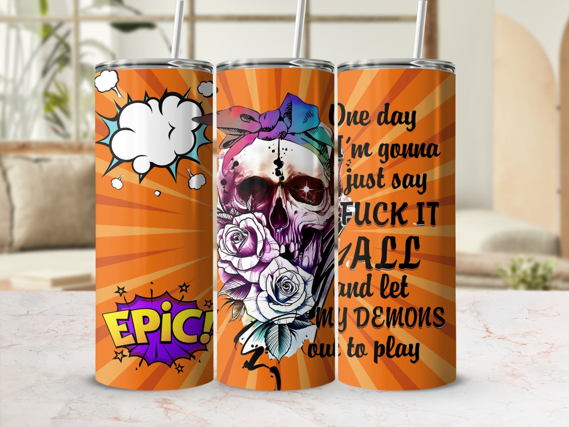 Epic Skull Design with Bold Text Tumbler Cup