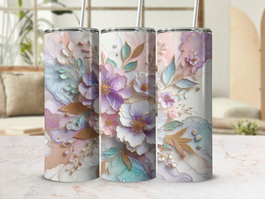Pastel Watercolor Floral Gold Tumbler Design product type