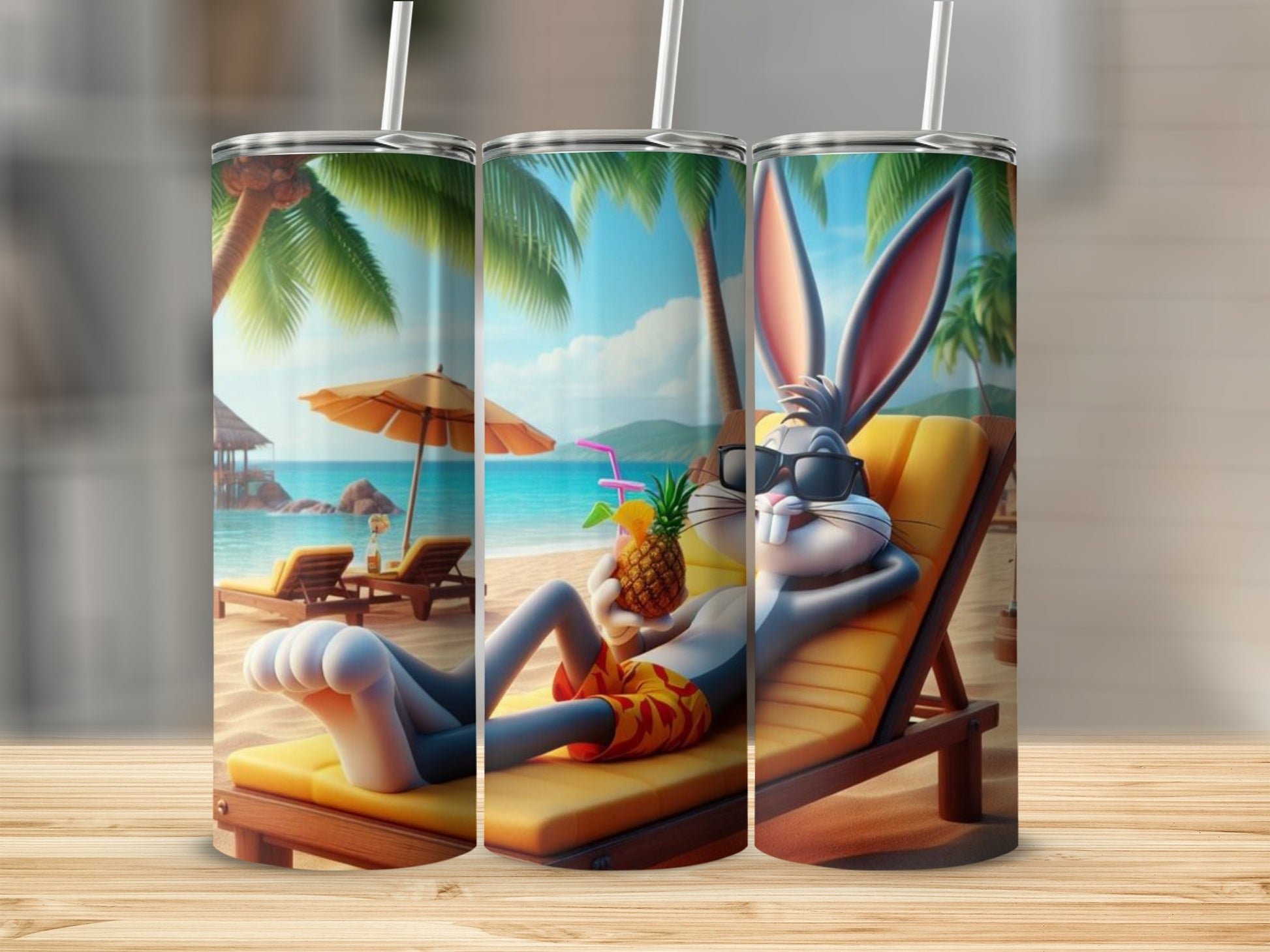 Bugs Bunny Relaxing Beach Scene Tumbler Cup