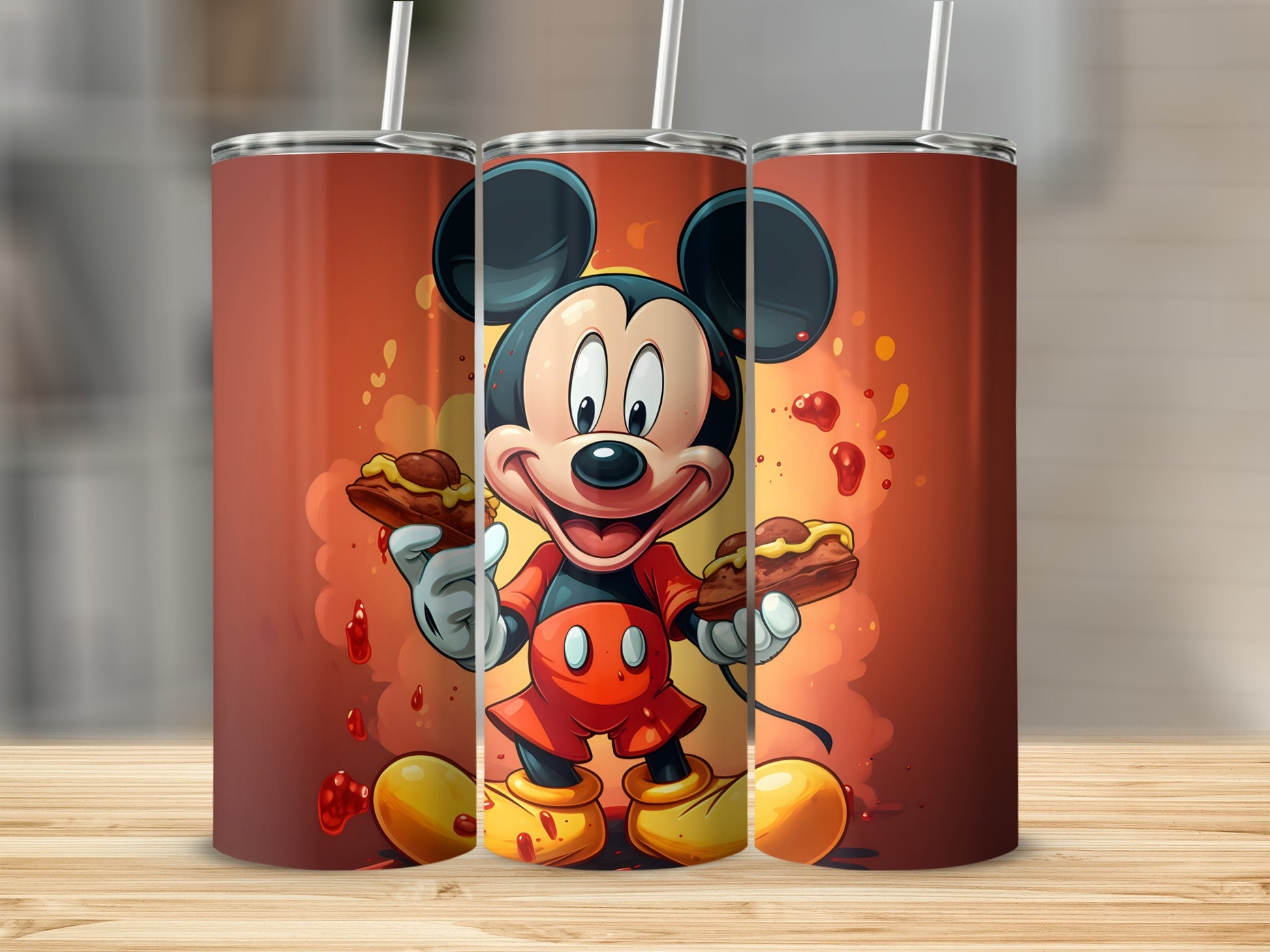 Cartoon Mouse Character Holding Hotdog Tumbler Flask