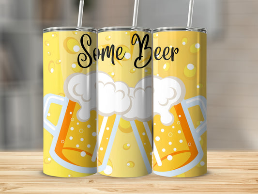 Cheerful Beer Mug Design on Yellow Insulated Tumbler