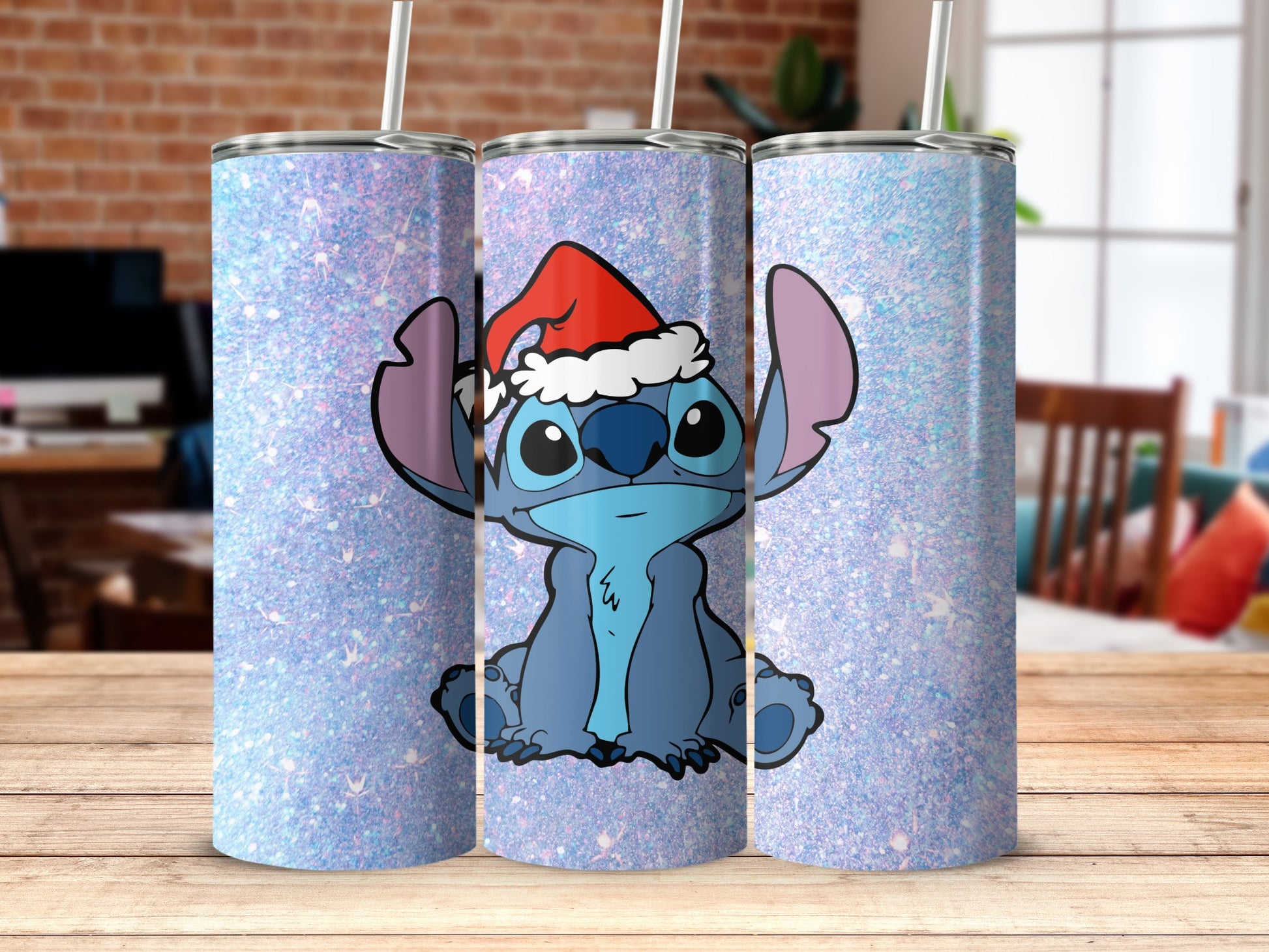 Cute Santa Stitch Design Glitter Tumbler Drinkware