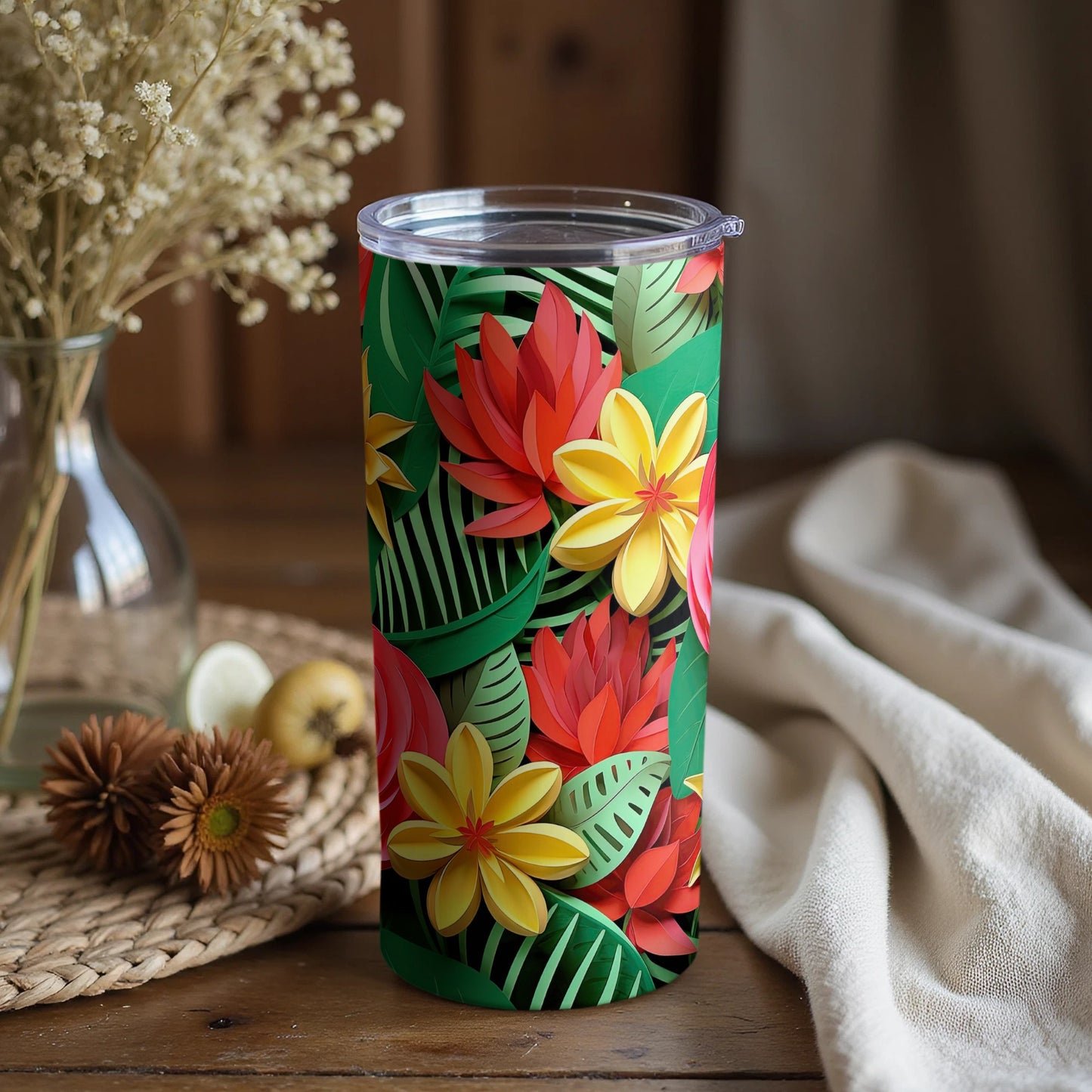 Colorful Floral Jungle Print Tumbler for Everyday Use