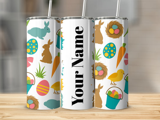 Personalized Easter Bunny and Eggs Tumbler Cup
