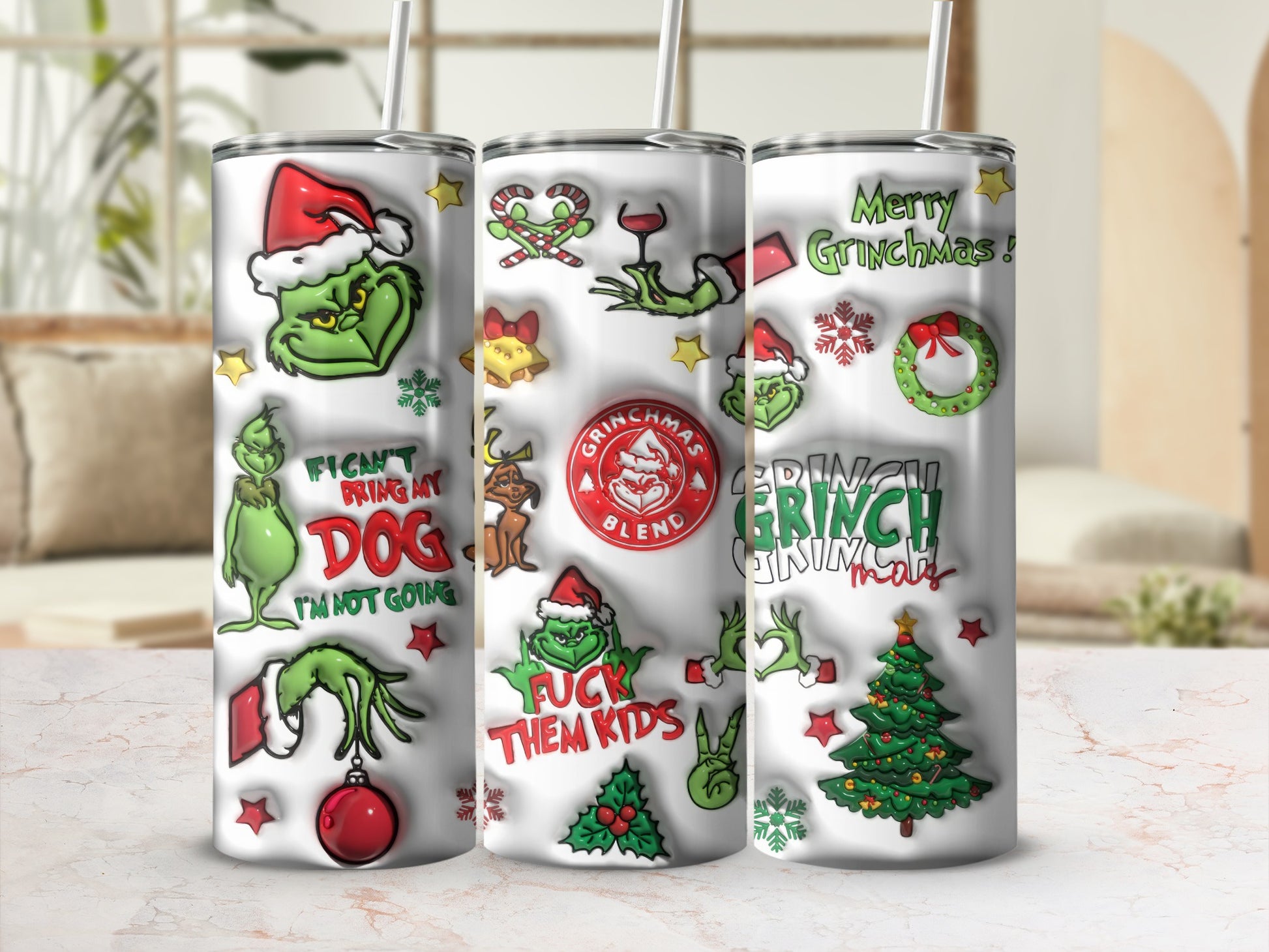 Grinch Christmas Themed Tumbler for Holidays