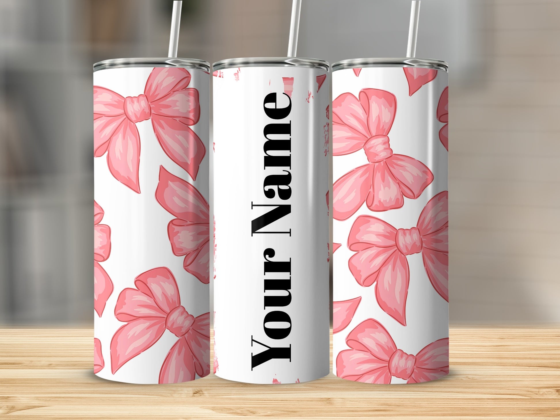 Personalized Pink Bow Pattern Design Tumbler Cup