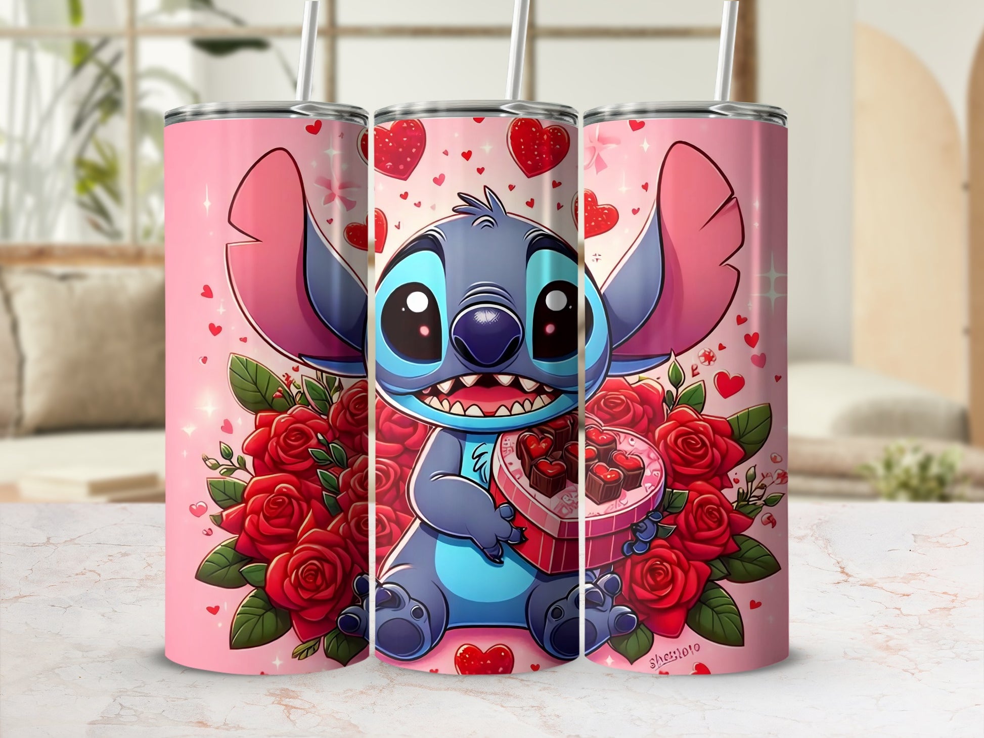 Cute Cartoon Character Valentine's Day Tumbler Design