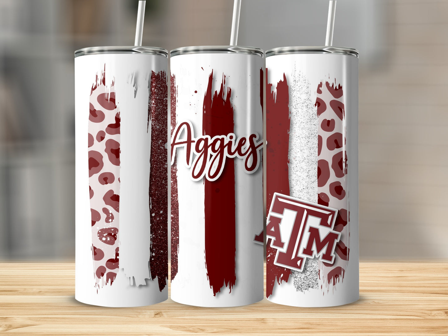 Aggies ATM Maroon Brush Strokes Design for Tumblers