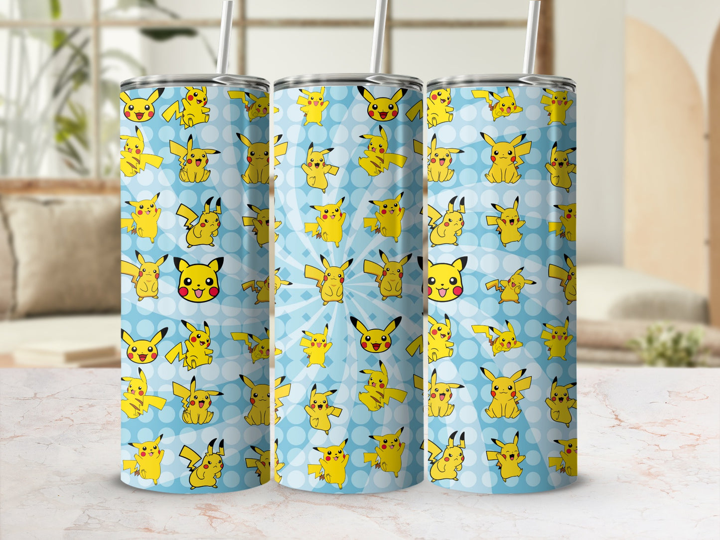 Cute Pikachu Pattern Stainless Steel Tumbler Cup