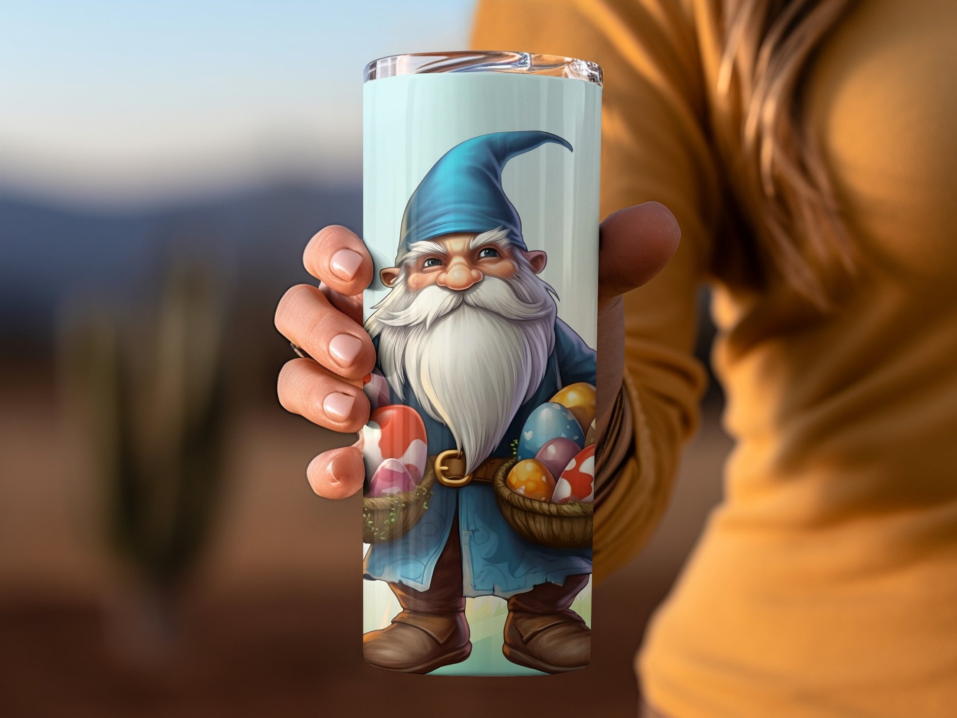 Adorable Gnome Design Holding Easter Eggs Tumbler
