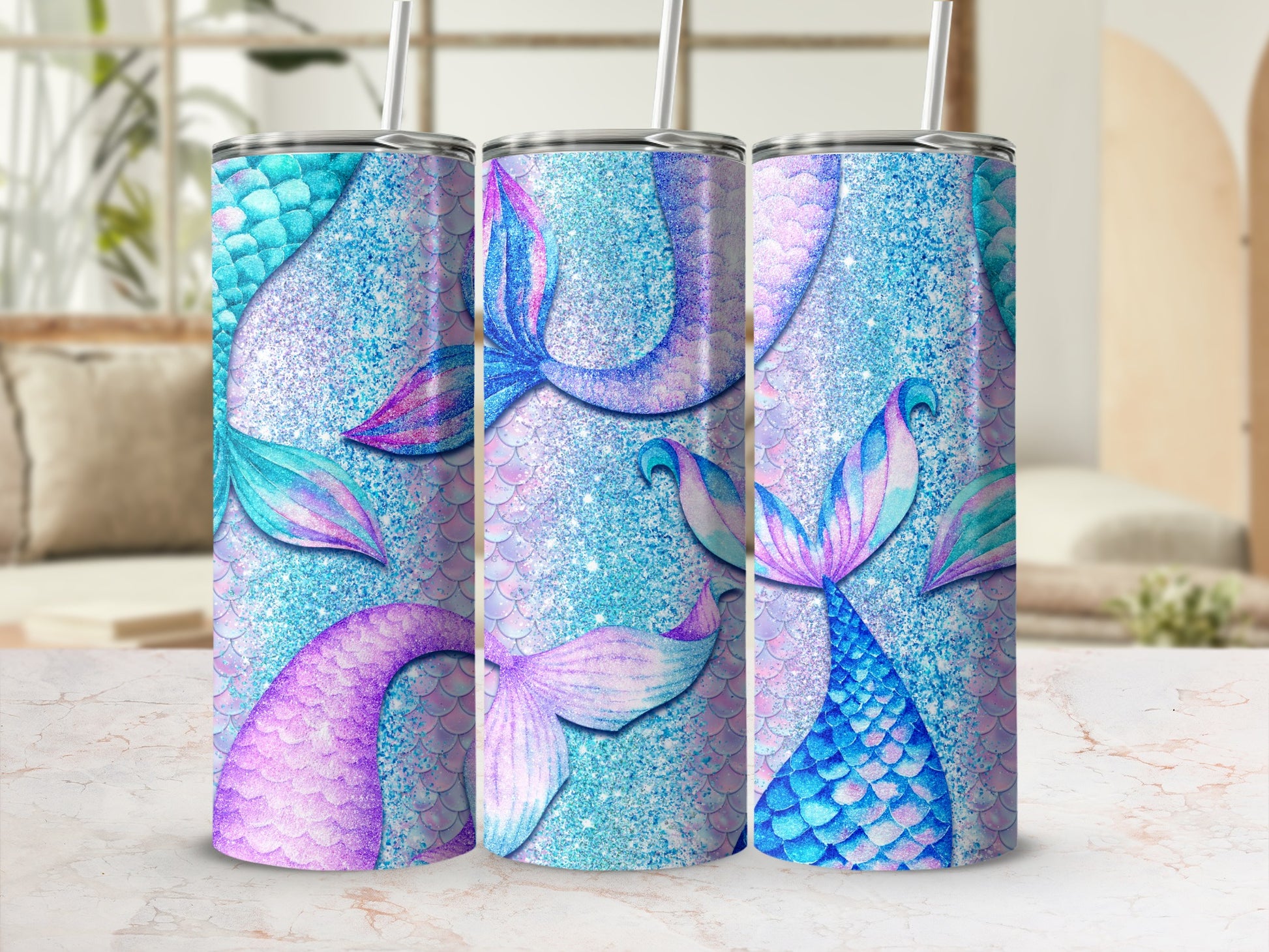 Shimmering Mermaid Scales Tails Glitter Blue Purple Pink Tumbler product type