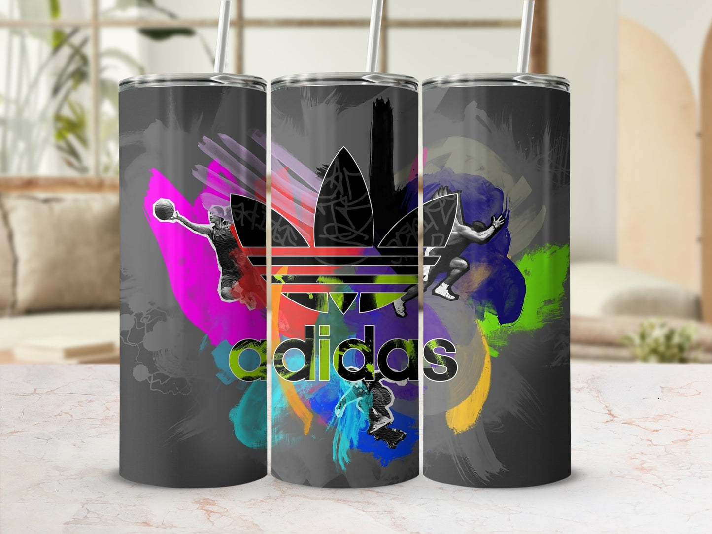 Colorful Artistic Adidas Basketball Tumbler Cup Design