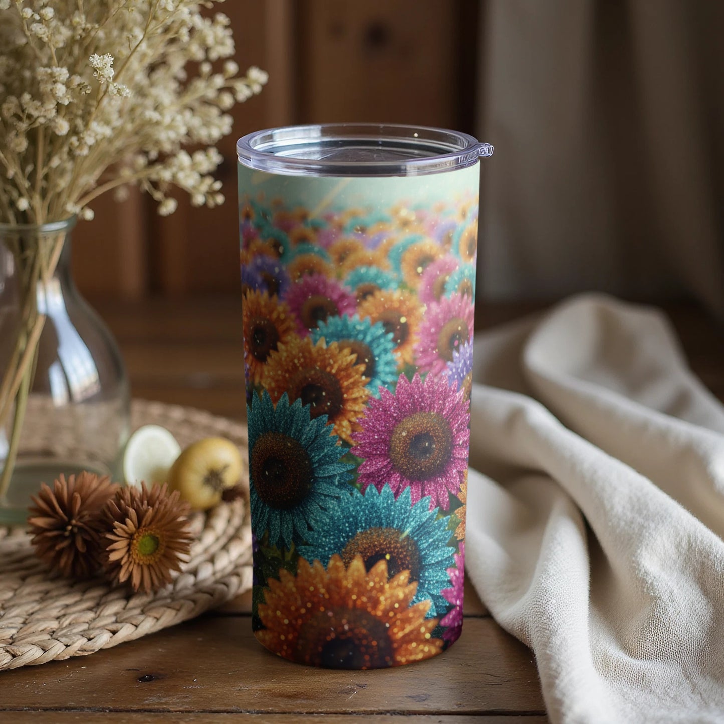 Colorful Sunflower Field Design Travel Tumbler