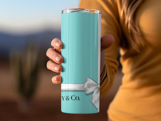 Elegant Blue Travel Tumbler with Bow Design Beverage Holder