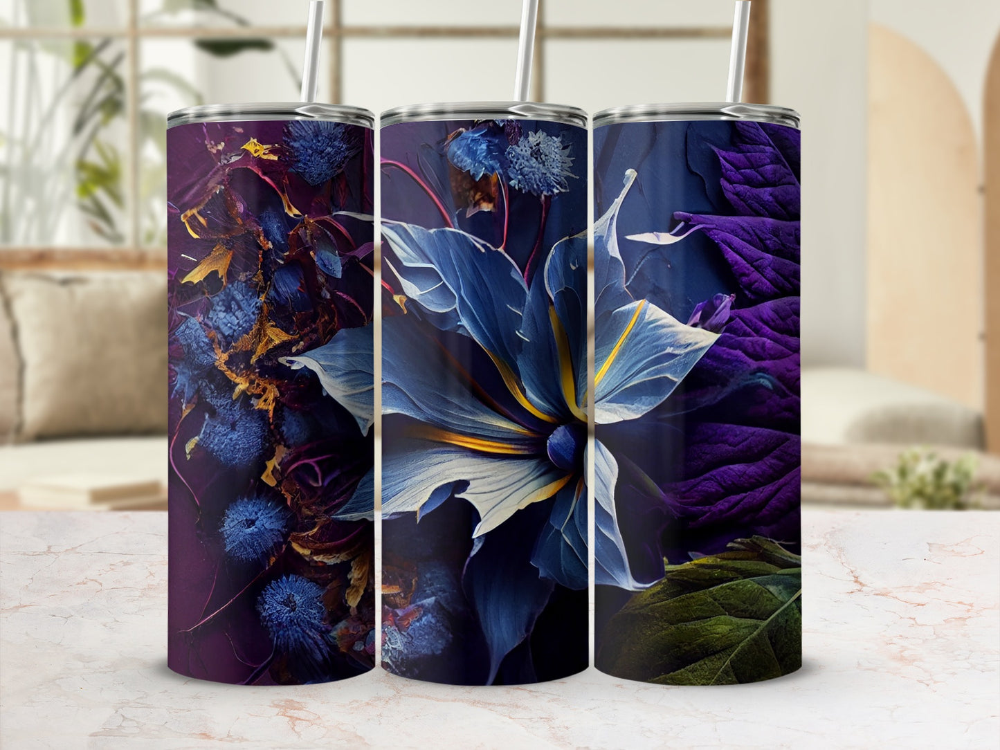 Floral Pattern Insulated Tumbler with Straw Included