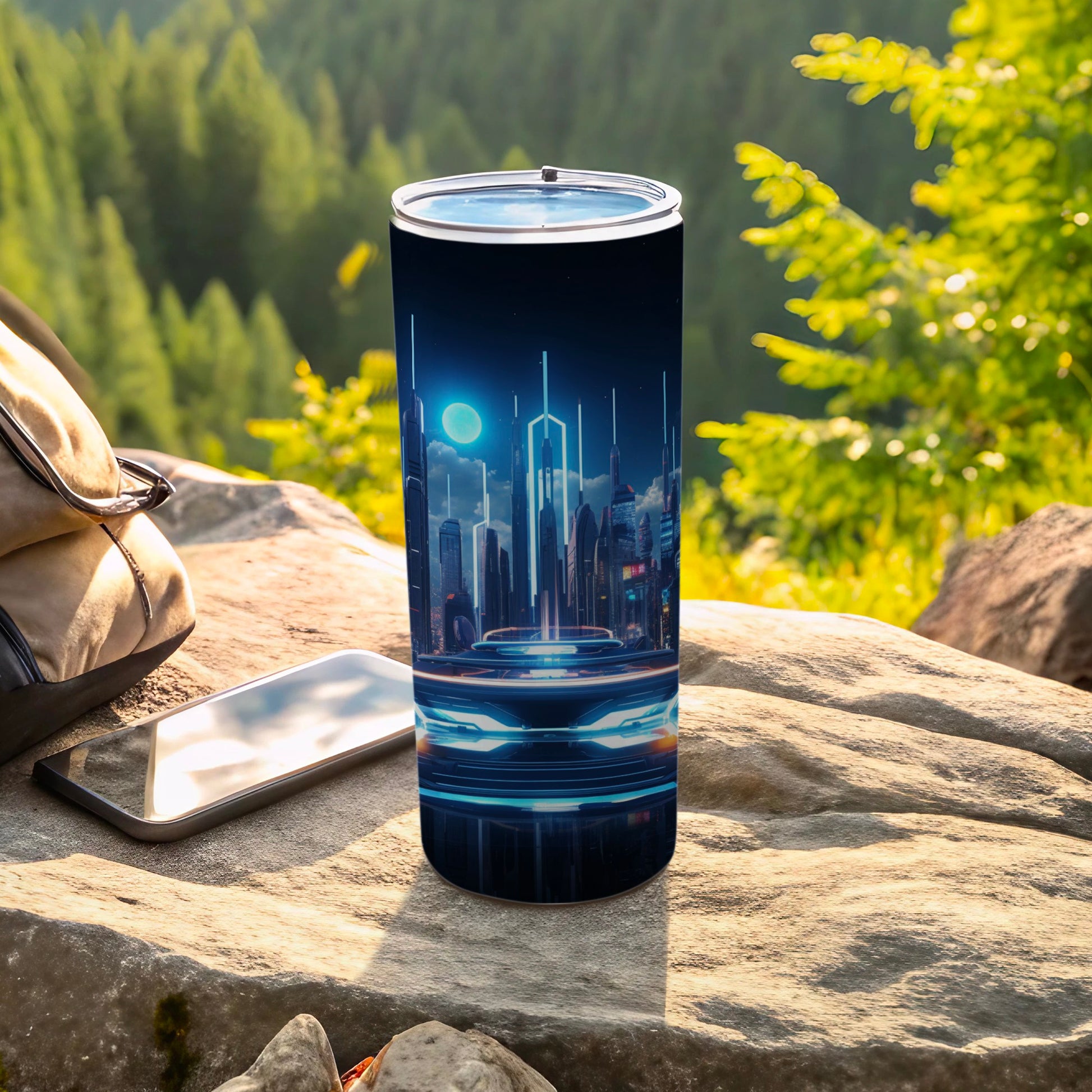 Futuristic Cityscape Design Insulated Travel Tumbler