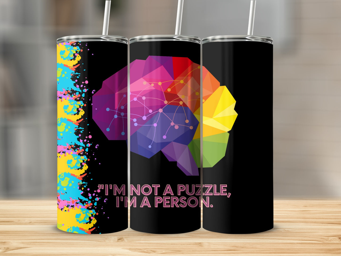 Colorful Abstract Brain Design Tumbler with Quote