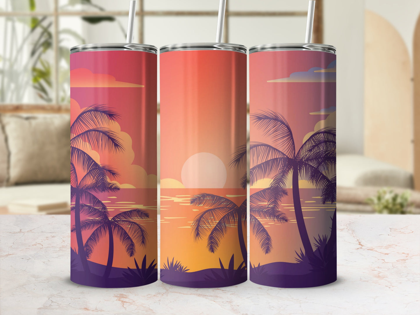 Tropical Sunset Palm Trees Insulated Tumbler